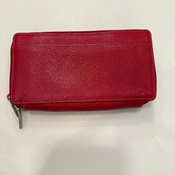 TUSK NEW YORK Women’s Wallet  Double Zip Madison Red Pebbled Leather - Picture 1 of 15